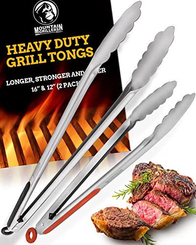 Grill Tongs For Cooking Bbq - 12 & 16" Set Of 2 Heavy Duty Grilling Cooking