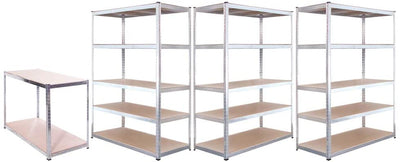 G-Rack Shelving Units: 180Cm X 120Cm X 60Cm | 3 Bays And A Workbench, Galvanised 5 Tier