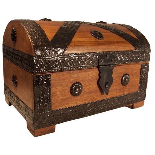 Pirate Chest 23 X 16 X 16 Cm Light Brown Treasure Chest Look Solid Wood Storage