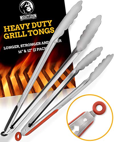 Grill Tongs For Cooking Bbq - 12 & 16" Set Of 2 Heavy Duty Grilling Cooking