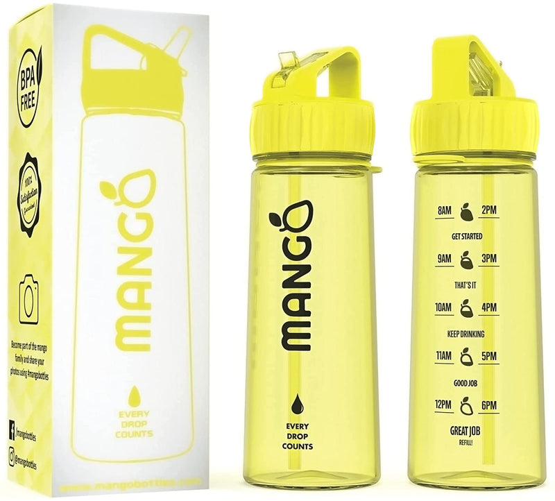 Mango Water Bottle With Straw - 600Ml Bpa Free Sports Bottles With Flip Nozzle And Leakproof Cap