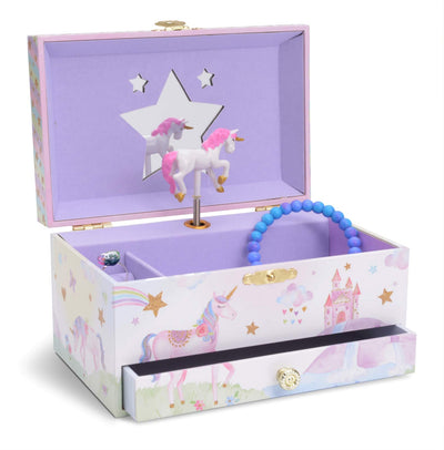 Girl'S Musical Jewelry Storage Box With Pullout Drawer, Glitter Rainbow