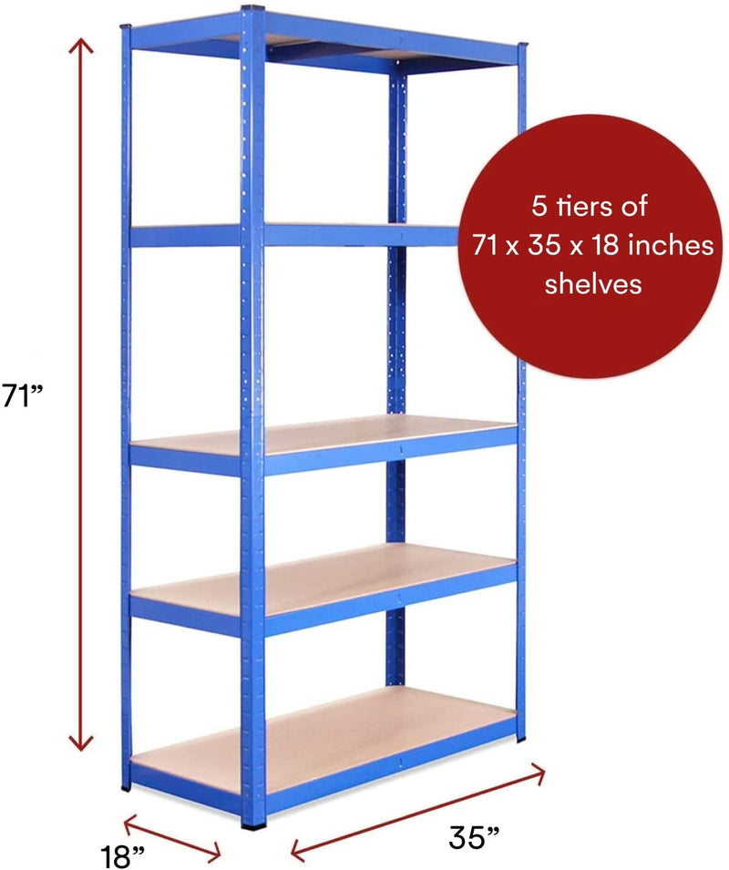 G-Rack Garage Shelving Units- Blue 5 Tier Shelves, Racking For Shed Storage, Workshop