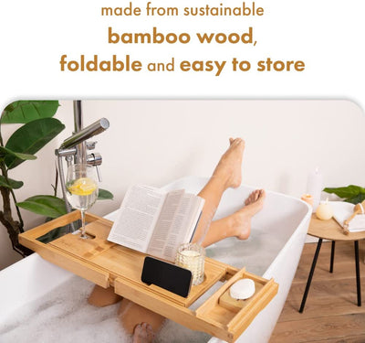 Tranquilbeauty Bath Caddy | Natural Sustainable Bamboo Bath Tray | Bath Board With Ipad