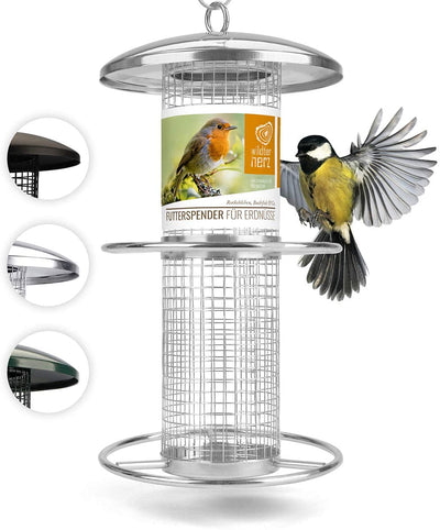 10" Bird Feeder Silver - 5 Year Guarantee - Peanut Feeder, Stainless Steel Bird Feeding