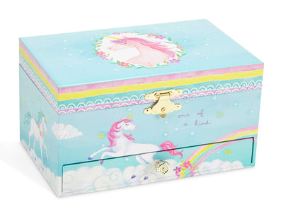 Girl'S Musical Jewelry Storage Box With Pullout Drawer, Rainbow Unicorn