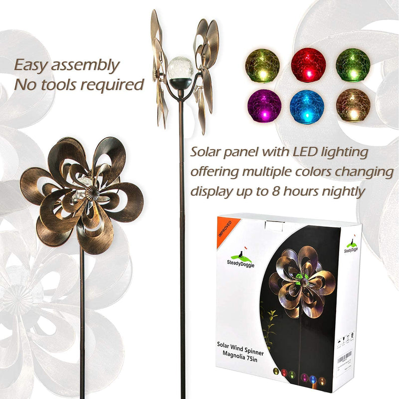 Solar Wind Spinner Magnolia Multi-Color Seasonal Led Lighting Solar Powered Glass Ball