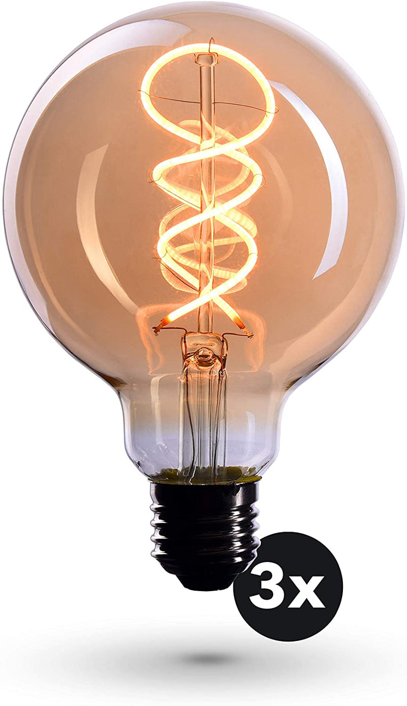 Crown Led 3X Edison Light Bulb E27 Socket | Dimmable, 4 W, 2200 K Warm White, 230 V, El19