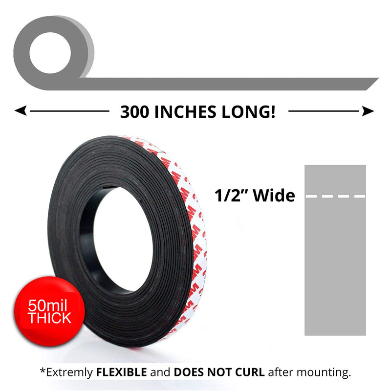 Self Adhesive Magnet Strip Cuttable Roll  5 Inch X 300 Inch  Sticky Back