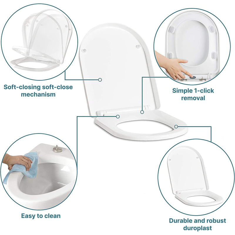 Toilet Seat With D Shape  Soft Close Toilet Lid  Antibacterial Thermoset