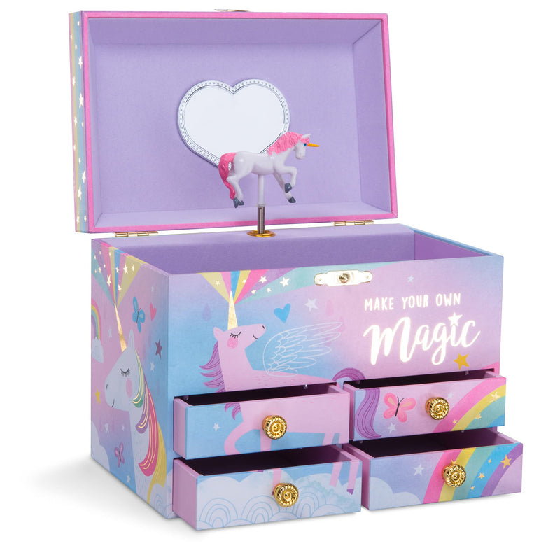 Cotton Candy Unicorn Large Musical Jewellery Storage Box With 4 Pullout
