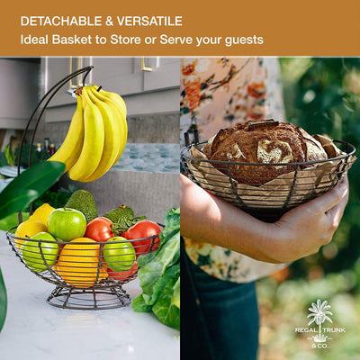 Regal Trunk & Co. Fruit Basket With Banana Hanger L Rustic French Farmhouse Fruit Bowl
