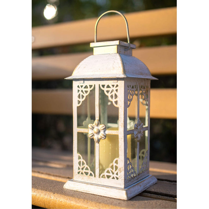 Solar Lantern Outdoor Hyacinth White Decor Antique Metal And Glass Construction