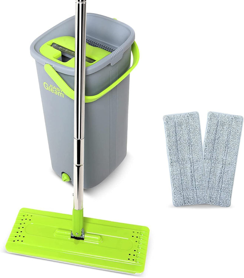 Easygleam Mop And Bucket Set. Microfibre Flat Mop With Stainless Steel Handle, Innovative
