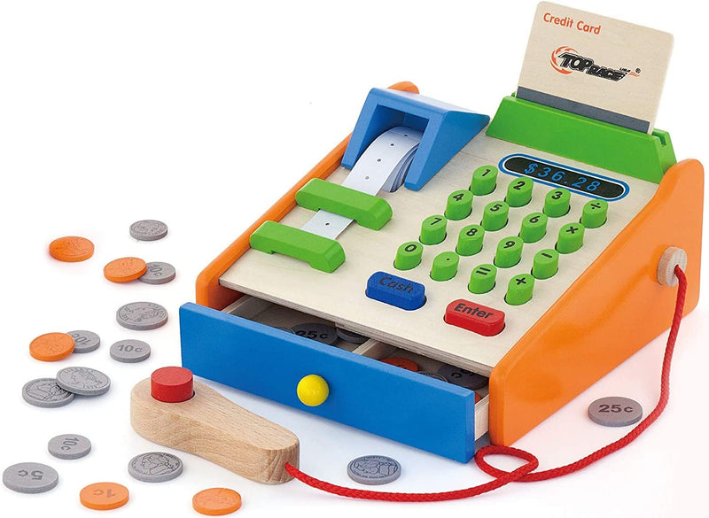 30 Piece Wooden Till Toy Wood Cash Register With Play Toy Wooden Replica Us