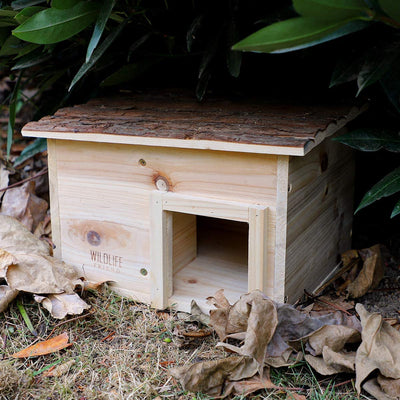 Wildlife Friend Small Hedgehog House - Made Of Natural Wood - With Floor And Bark Roof
