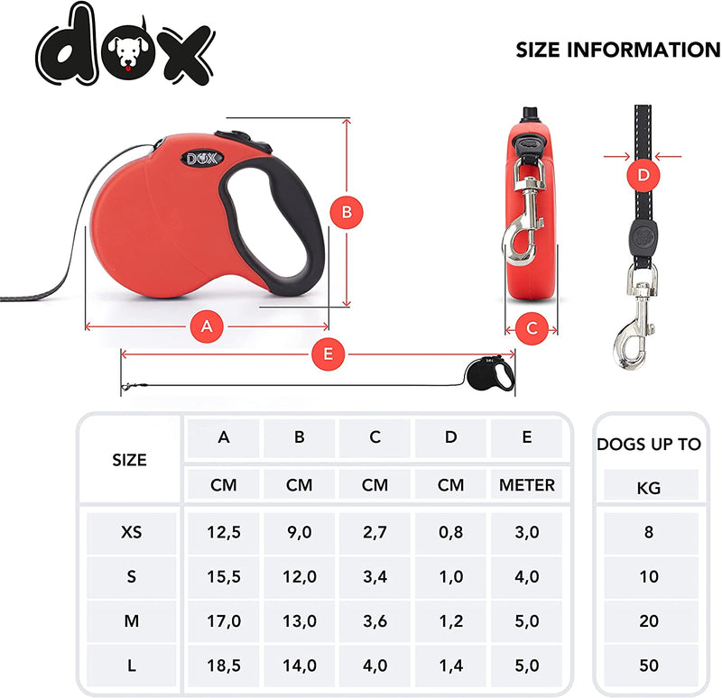 Ddoxx Retractable Dog Lead - Reflective - Dog Lead In Lots Of Colours & Sizes - For Dogs