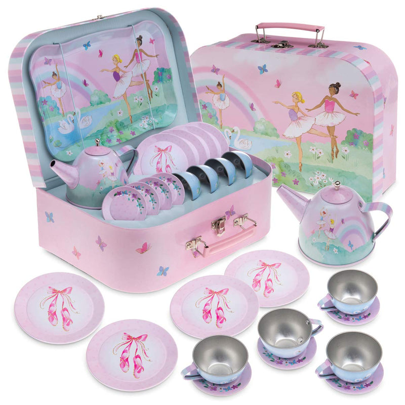 42 Piece Tea Party Set For Little Girls Gift Pretend Kids Toy Tin Tea Set