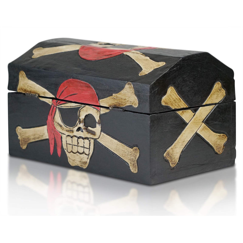Wooden Pirate Treasure Chest Decorative Storage Box Black M 30x17x17cm