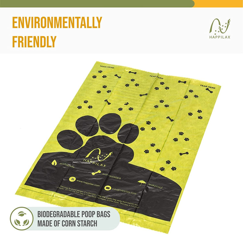 Happilax 300 Dog Poo Bags Biodegradable Unscented, Organic Corn Starch Dog Waste Bags
