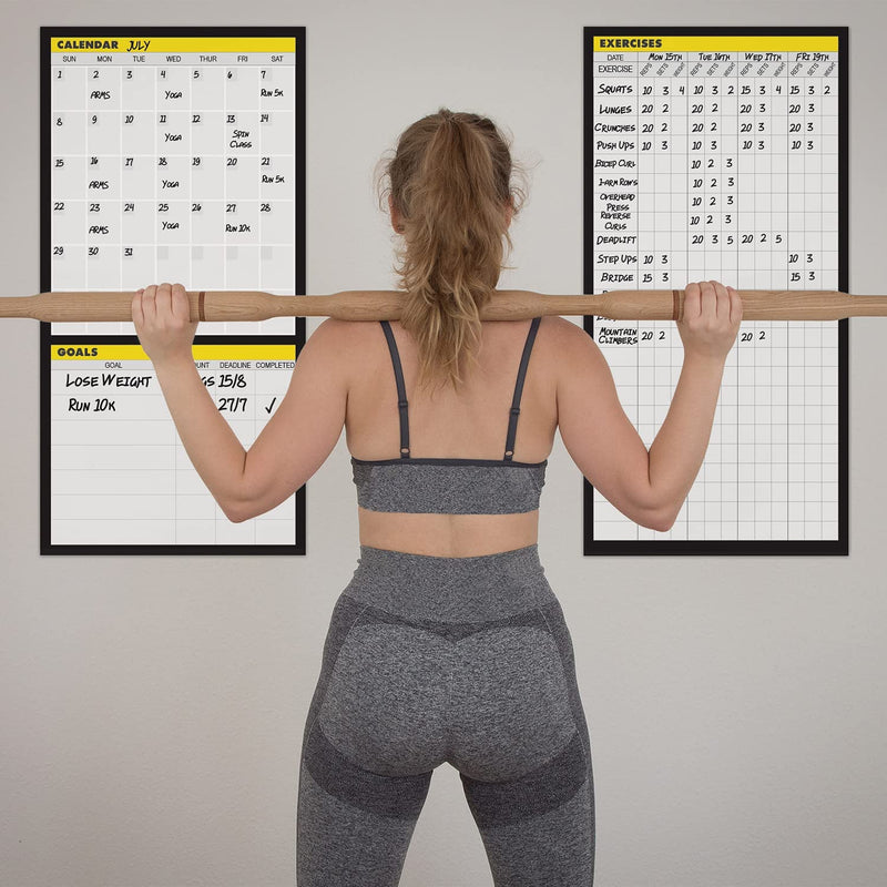 Dry Erase Workout Log Calendar - 30 X 61Cm Gym Planner. Posters Include Exercise Planner