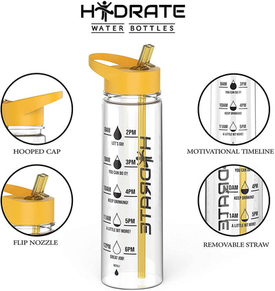 Hydrate Motivational 900Ml Straw Water Bottle With Time Markings, Bpa-Free
