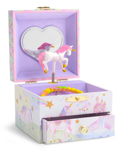 Musical Jewelry Box With Spinning Unicorn, Glitter Rainbow And Stars Design