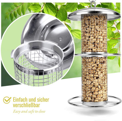 10" Bird Feeder Silver - 5 Year Guarantee - Peanut Feeder, Stainless Steel Bird Feeding