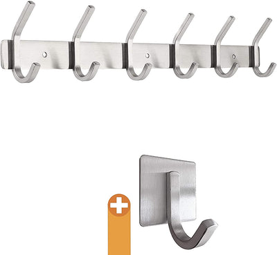Coat Rack From Stainless Steel - Brushed Chrome - 43X8X3.8Cm - Holds Up To 30 Kg - 6 Fixed