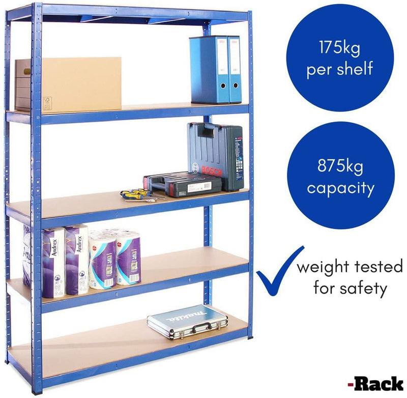 G-Rack Shelving Unit: 180Cm X 120Cm X 40Cm | 3 Bays And A Workbench, Blue 5 Tier Unit