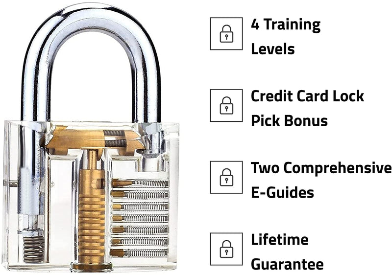 30-Piece Lock Picking Set With 3 Transparent Training Locks And Credit Card Lock Pick Tool