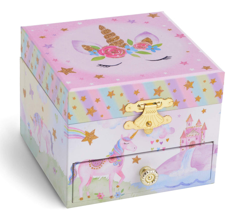 Musical Jewelry Box With Spinning Unicorn, Glitter Rainbow And Stars Design