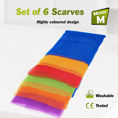 Mister M | Juggling Scarves Set | 6 Colorful Fabrics 60X60Cm | Chiffon Dance Scarves