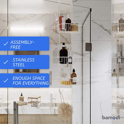 Bamodi Shower Caddy Hanging Stainless Steel - Rustproof 3-Tier Storage Basket - No