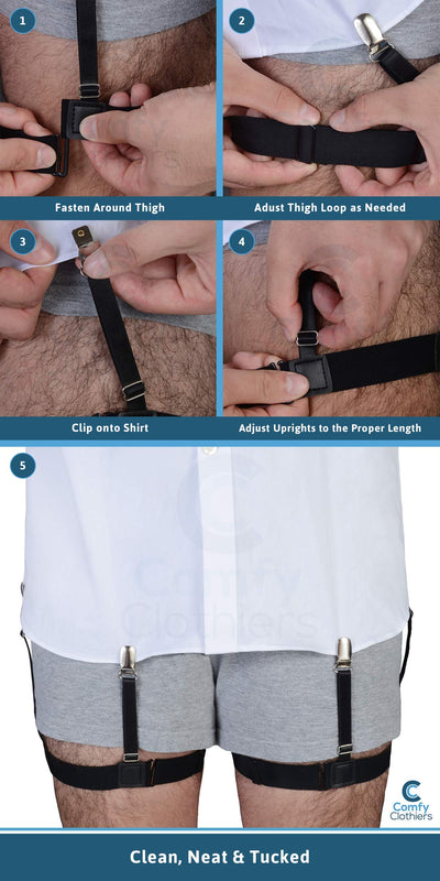 Adjustable Shirt Garters With Locking, Non-Slip Clips (1-Pair) For Men And Women