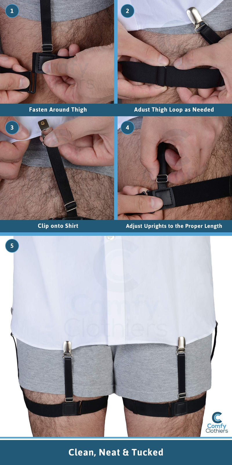 Adjustable Shirt Garters With Locking, Non-Slip Clips (1-Pair) For Men And Women