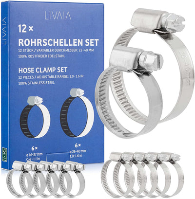 Hose Clamp Set: 16X Stainless Steel Hose Clips Adjustable 8Mm, 0.3In To 16Mm, 0.6In