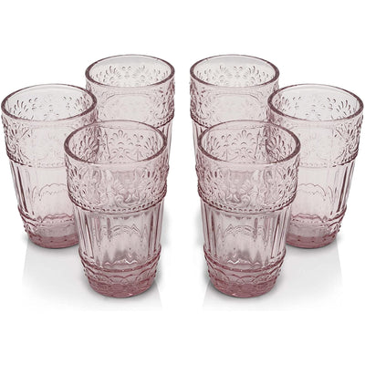 Glass Tumblers  Set Of 6 Drinking Glasses  11oz Embossed Design