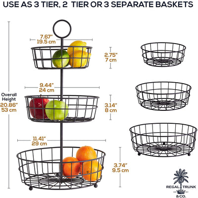 Regal Trunk & Co. 3 Tier Fruit Basket - French Country Wire Baskets By | Three Tier Wire