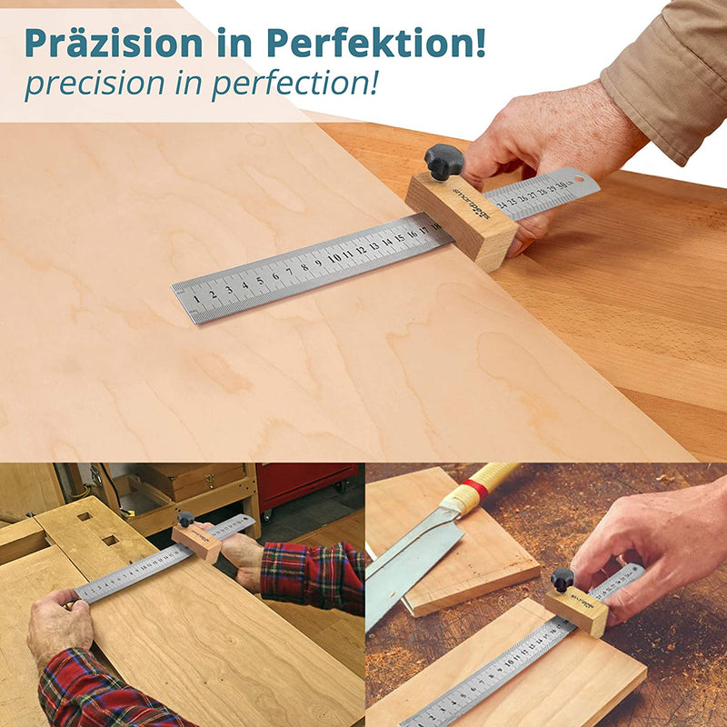 Premium Marking Gauge Made Of Metal And With Wooden Stop, 300 Mm Ruler Made Of Stainless