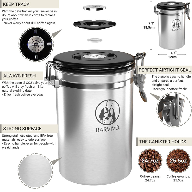 Stainless Steel Coffee Canister - Large - Keep Your Best Coffee Beans