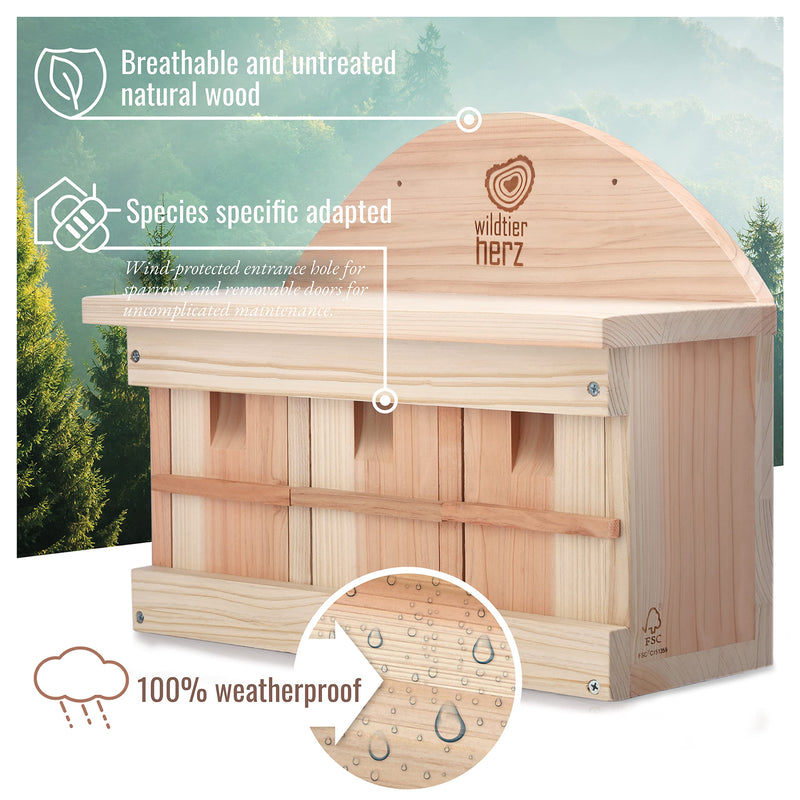 Nesting Box For Sparrows  Weatherproof Made From Untreated Fsc Wood Bird Box