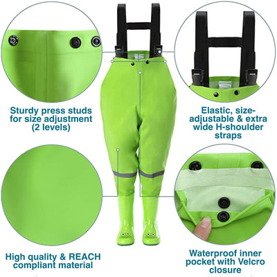 Waterproof Childrens Chest Waders For Toddler And Kids Rubber Boot Size 2021