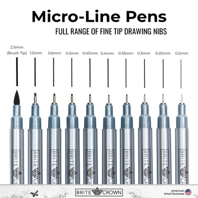 Drawing And Sketching Pens Set - 10 Black Fineliner Pens 02mm To 10mm Width