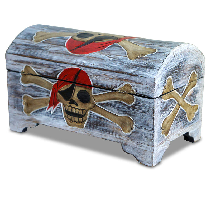 Wooden Pirate Treasure Chest Decorative Storage Box White L 38x20x23cm