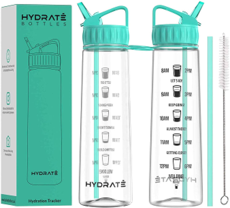 Hydrate Tracker 900Ml Straw Water Bottle - With Motivational Time Markings, Bpa-Free