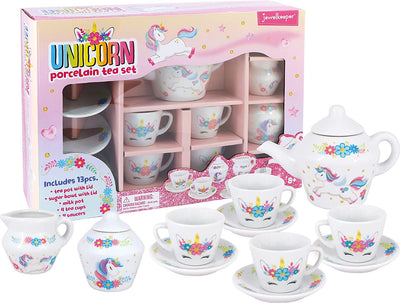 Jewelkeeper Unicorn Porcelain Tea Party Set For Little Girls, 13