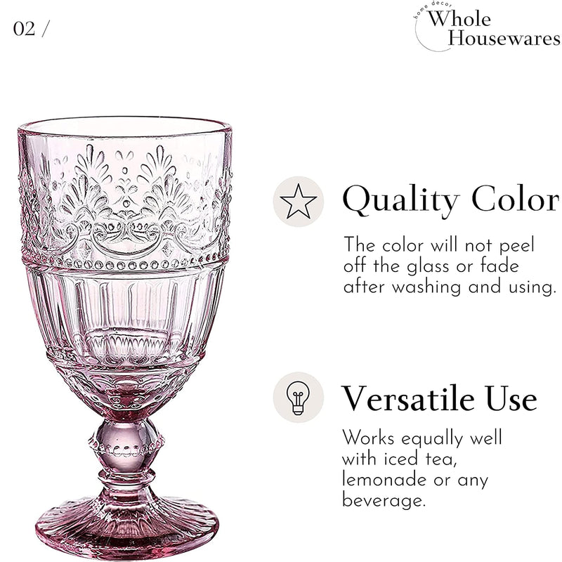 Pink Coloured Glass Goblet  Set Of 6 Vintage Drinking Glasses  115