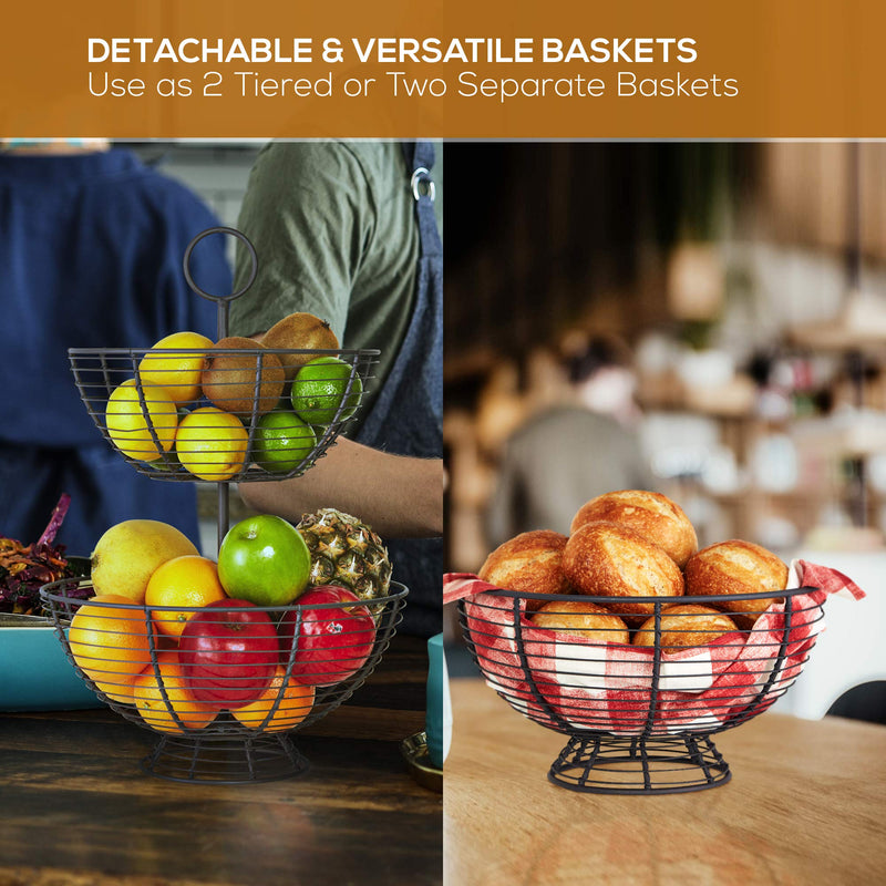 2 Tier Fruit Bowl - Farmhouse Wire Basket By Regal Trunk & Co  Two Tier Fruit