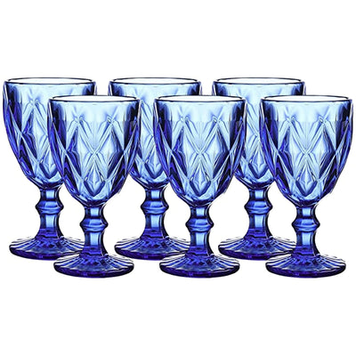 Blue Colored Glass Drinkware Set  Vintage Drinking Cups  95oz Water
